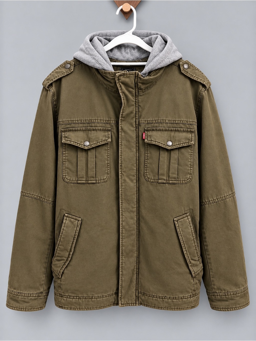 Levi's Olive Green Field Jacket with Gray Hood